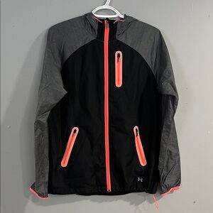 Woman’s Under Armour Jacket in Black and Gray with Neon Pink Details Medium